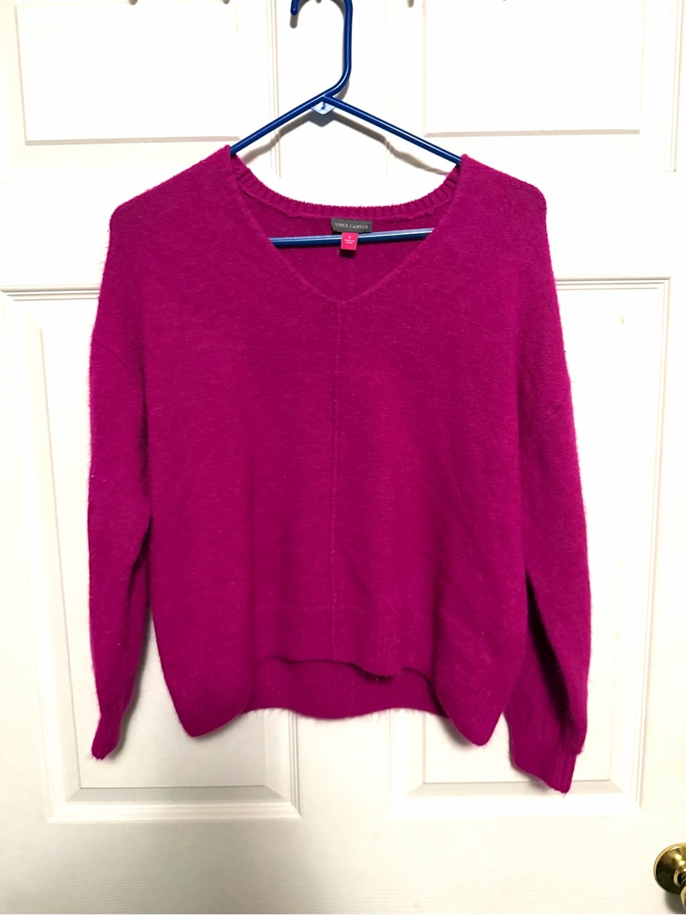 Vince Camuto Women's V-Neck Magenta Knit Sweater
